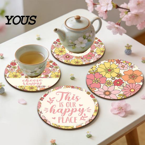 Cute Animal Print Coasters 4PCS Easter Flower Set, Thick Cork Base Non-Slip Heat Resistant Drink Tabletop Holders Coasters, Floral Decorative for Home