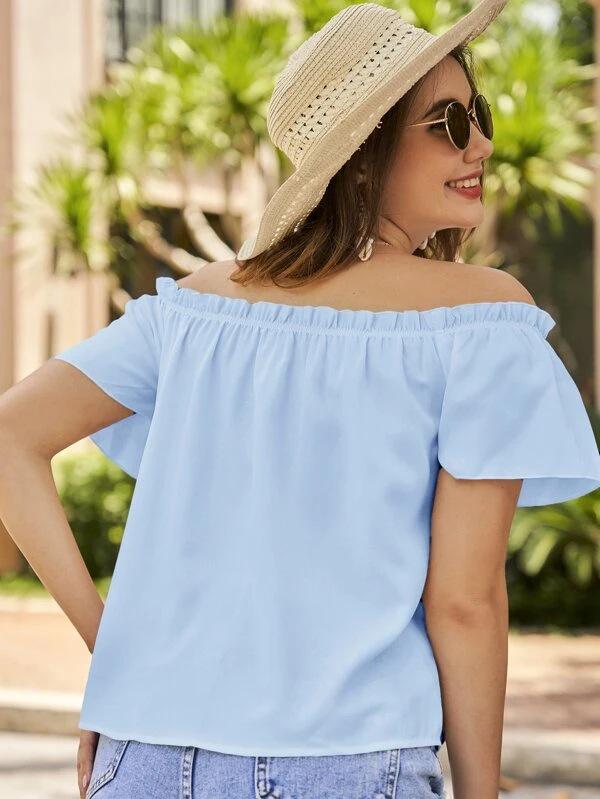 Женская блузка с оборками и открытыми плечами весна/лето 2023 - европейский и американский стиль