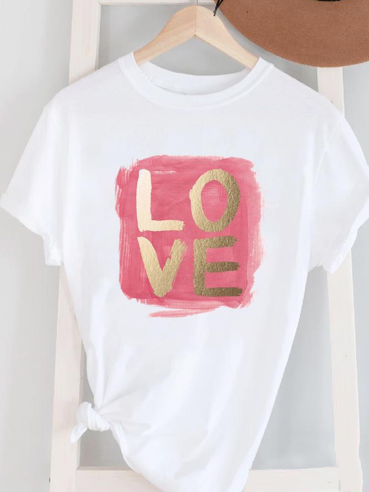 (Asian Size) Love Style 90s Cute Women's Top T Female Print Short Sleeve T-shirts Fashion O-neck Casual Clothing Graphic Tee