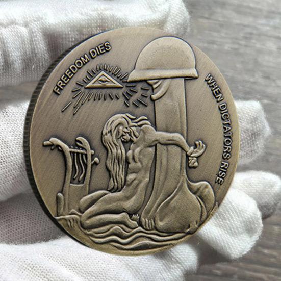 Монета Bronze Challenge Свобода умирает, когда восстают диктаторы. Монета Metal Hobo. Живая бесплатная.