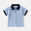 Children's Summer Boys Short Shirt, Children's Short-sleeved T-shirt, Baby Contrasting Lapel Top