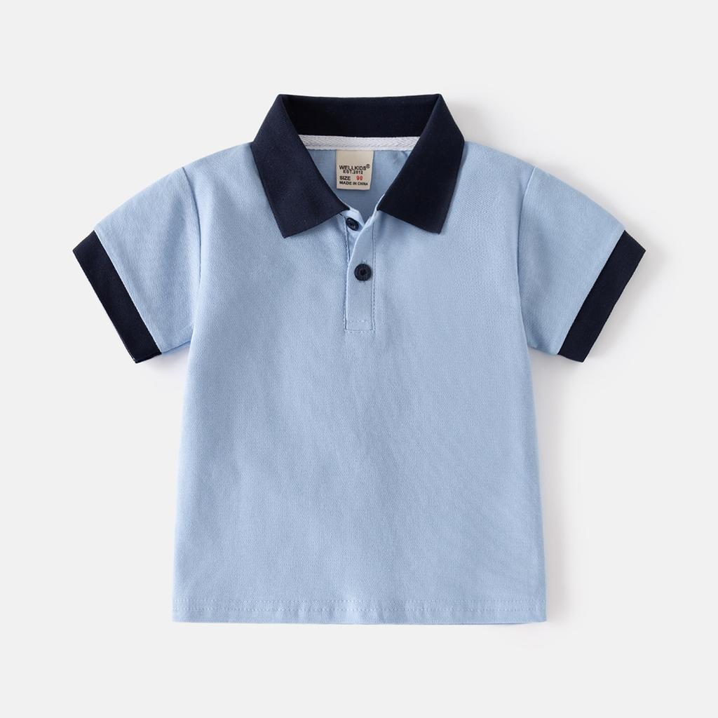 Children's Summer Boys Short Shirt, Children's Short-sleeved T-shirt, Baby Contrasting Lapel Top