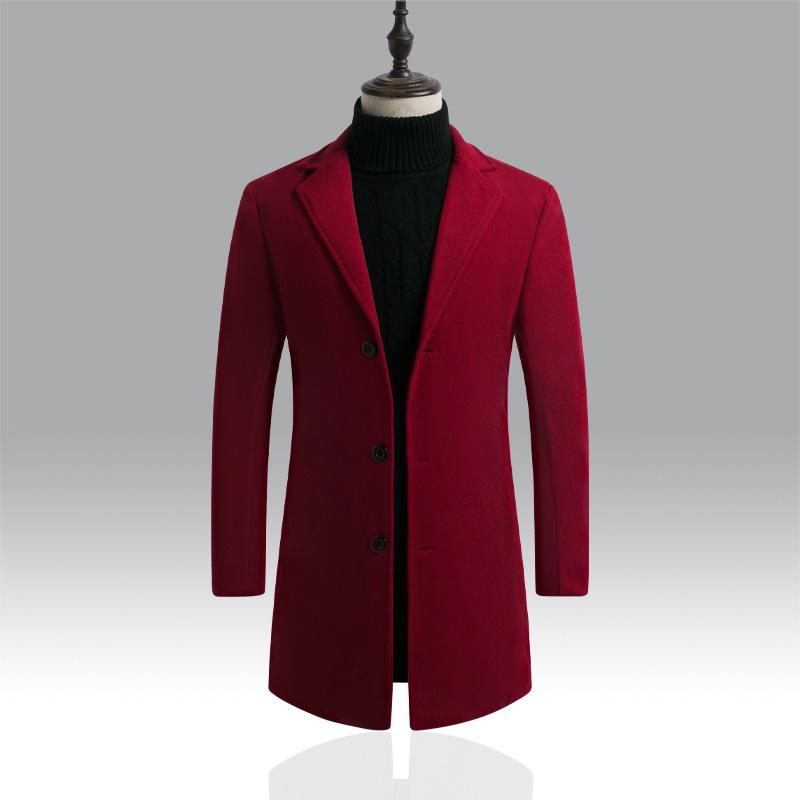 Men's woolen coat Korean version single-breasted slim-fitting medium and long trench coat casual woolen coat