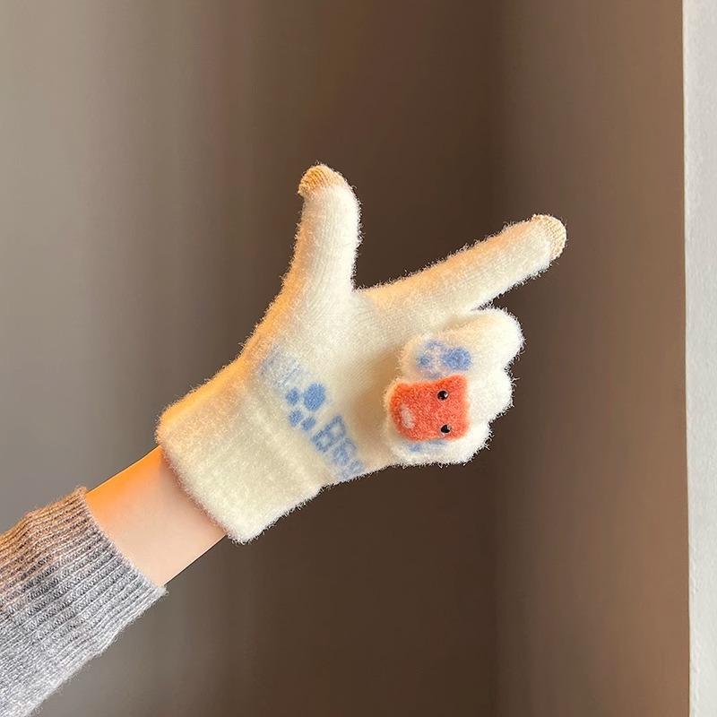Милые плюшевые перчатки женские зимние толстые теплые сенсорные вязаные шерстяные велосипедные непродуваемые перчатки для пальцев студенческие зимние