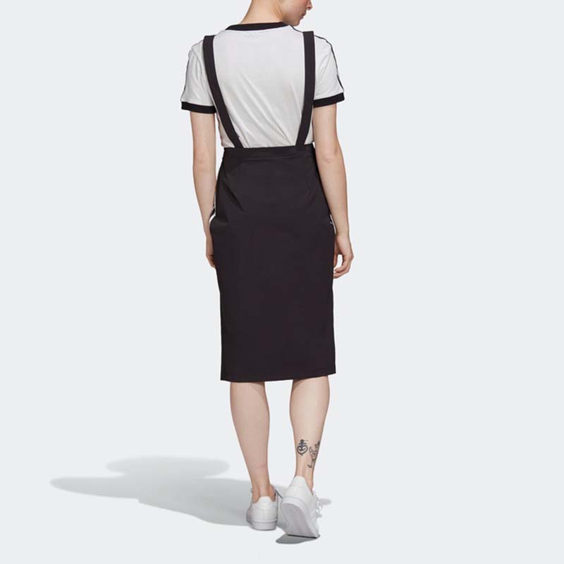 Adidas Оригиналы Спортивное платье-юбка Чинос Полоска Дышащая Быстросохнущая Круглый вырез Без рукавов Женские платья Черный GK3657