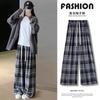 Retro Plaid Pants Children's New High-waisted Drape Loose Lazy Small Spring, Autumn and Winter Velvet Wide-leg Pants