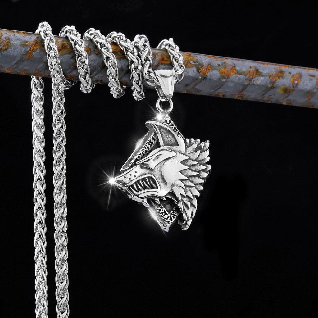 Скандинавский мужской винтажный кулон из нержавеющей стали, мужской модный кулон Viking в стиле панк с волчьей головой, подарок