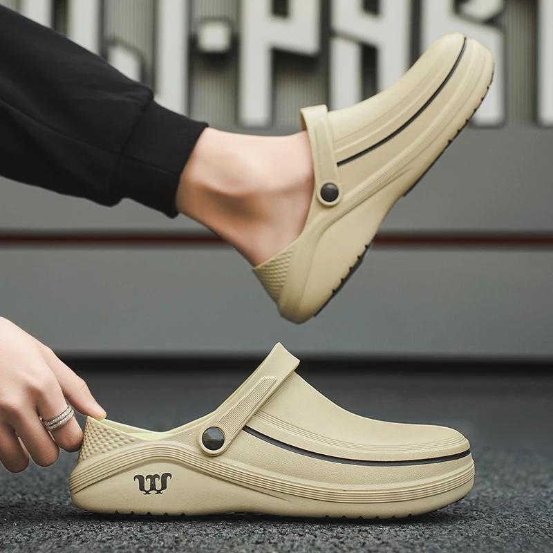 Высококачественная маслостойкая обувь для повара Мужские слипоны из ЭВА Водонепроницаемая нескользящая обувь Новый мужчина Слипоны Уличные сандалии Мужские пляжные шлепанцы