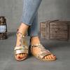 Fashion 2025 European and American Large-sized Thick-soled Sandal for Women, One-line Color Bohemian-style Woven Wedge Heel Beach Shoes