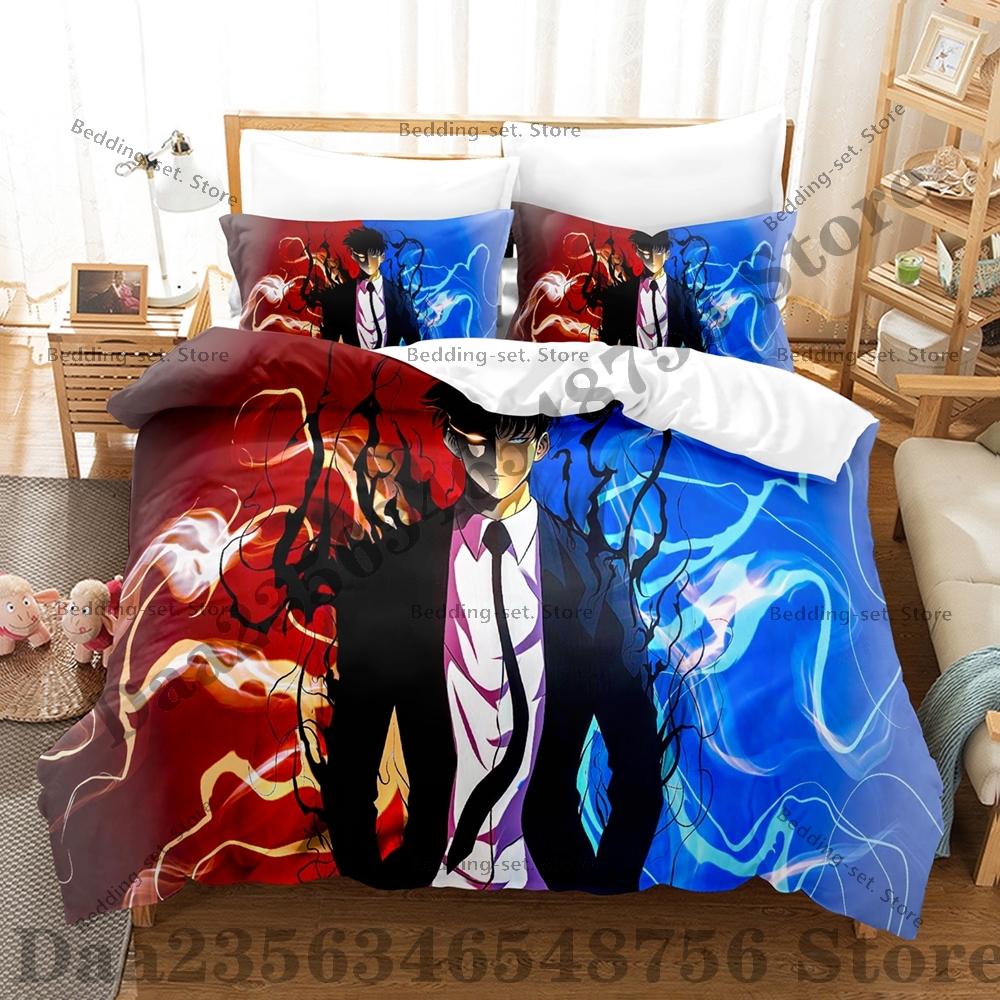 Comforter Solo-Leveling Three-Piece Set Sung Jin-Woo Bedding Set Single Twin Full Queen King Size Bed Set Bedroom s Anime