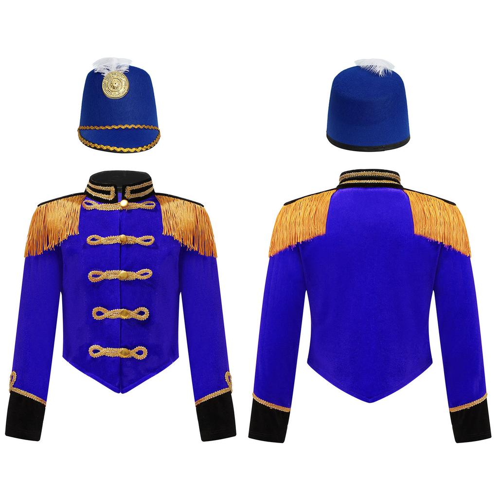 Girls Circus Ringmaster Costume Set with Jacket Hat Stand Collar Long Sleeve Fringe Epaulet