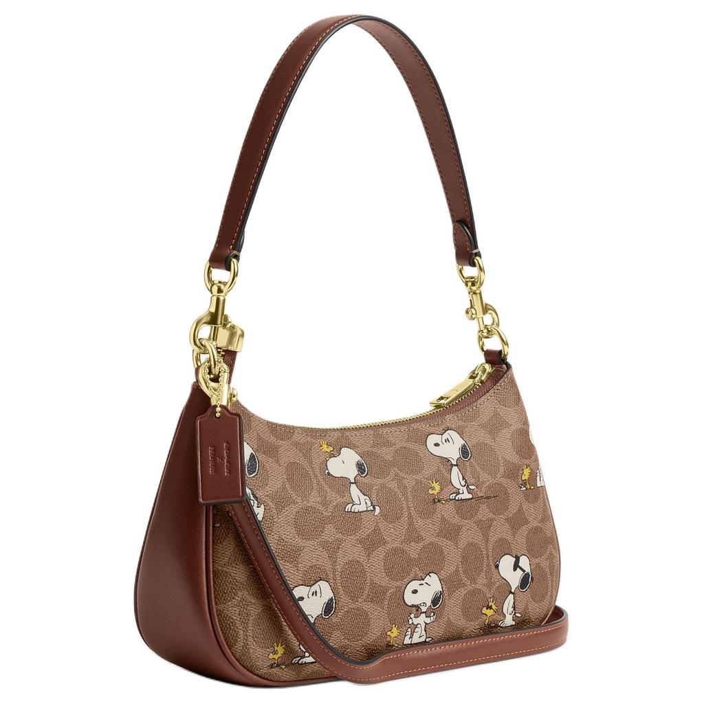 Coach Peanuts Teri 24 Логотип бренда Сумка через плечо из холста с покрытием Средняя Женская сумка через плечо Коричневый CBJ88-IMY3O