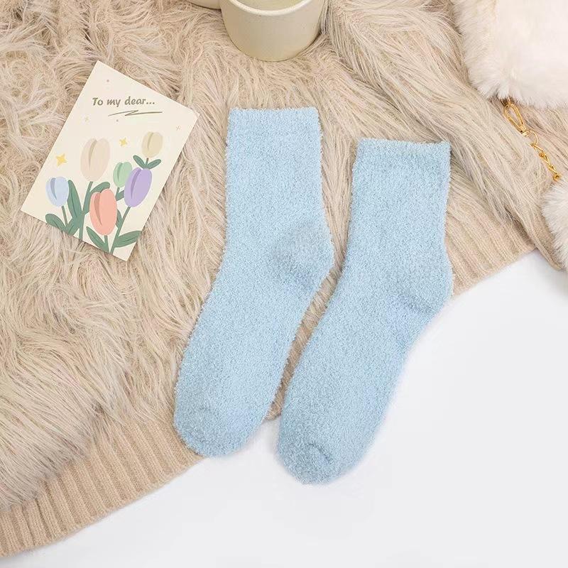 Носки ярких цветов, теплые носки, плюшевые носки, женские носки до середины икры из кораллового флиса, женские носки