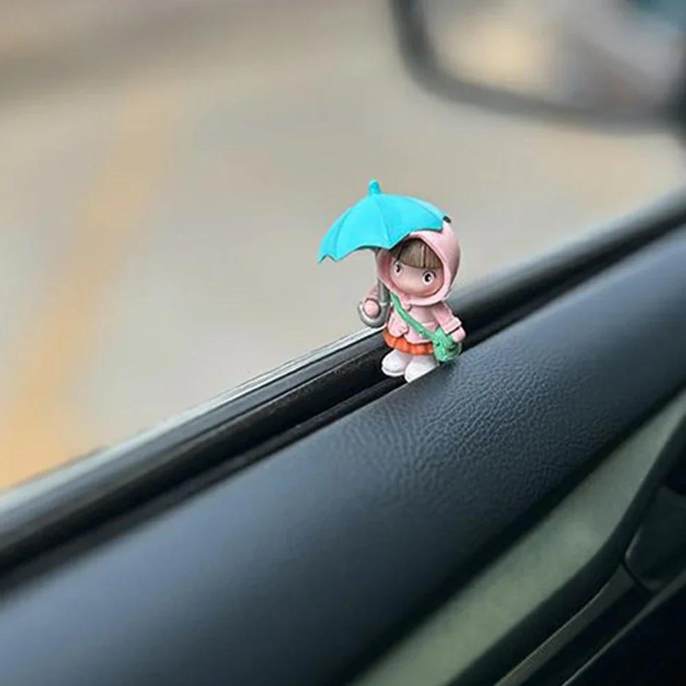 4PCS Umbrella Boy Cute Car Dashboard Ornament Action Figures Auto Rearview Mirrors Interior Decoration Car Accessories