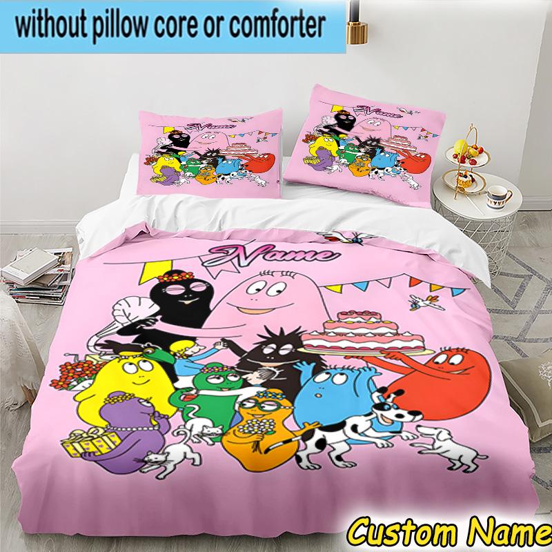 3PCS Custom Name Colorful Cartoon Barba-papa Heart Bedding Set Including 1pc Duvet Cover And 2pcs Pillowcases for Bedroom, Dormitory Gift Home Decor