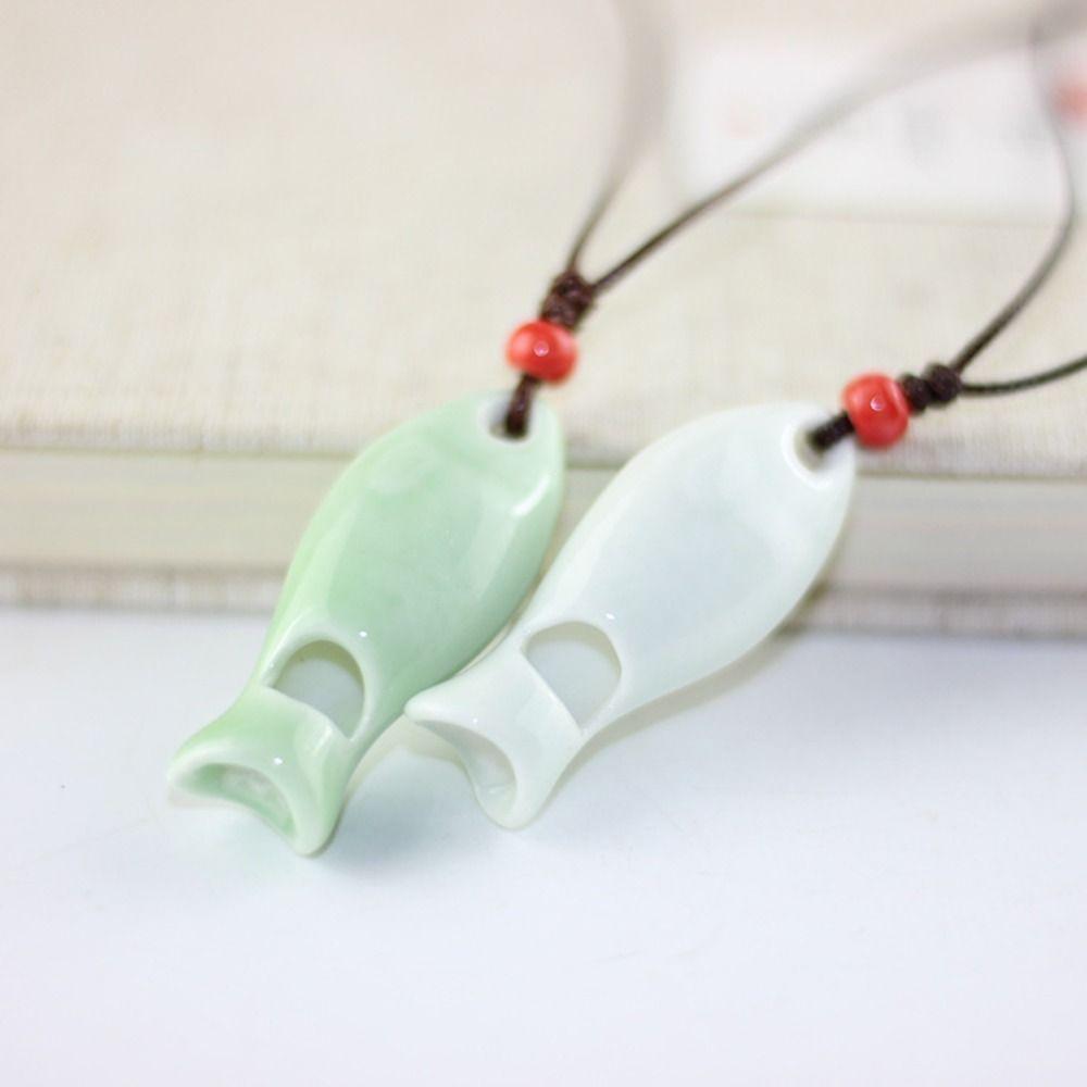 Handmade Fish Whistle Necklace Adjustable Cord Porcelain Fish Pendant Jewelry Accessories