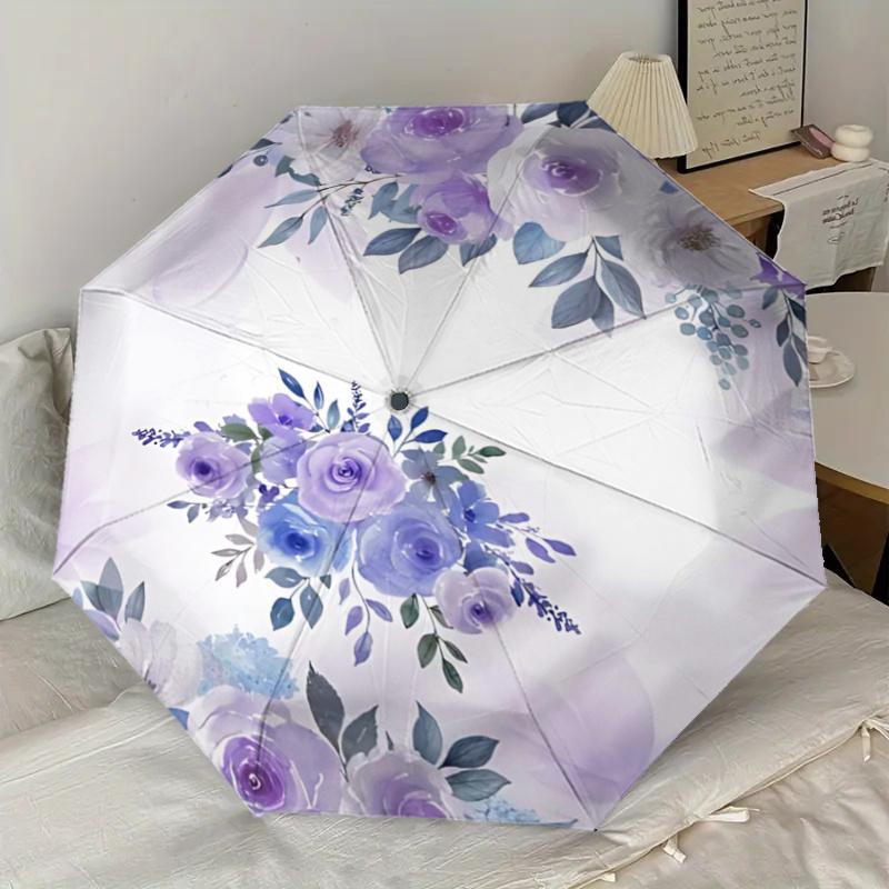 Elegant Purple Floral Automatic Folding Umbrella with 3-Fold Design, Iron Frame for Outdoor Use, Perfect Gift for Fans and Travelers1125065a