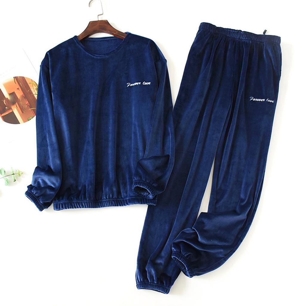 Men's Thermal Fleece Thick Warm Pyjamas Suit Long Sleeve Casual Home Pyjama Set