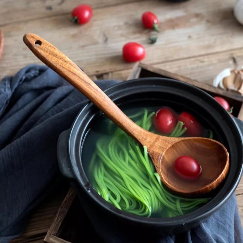 8 штук деревянных ложек для готовки, деревянная посуда, для стойки с кухонными принадлежностями, набор кухонных принадлежностей из натурального тика