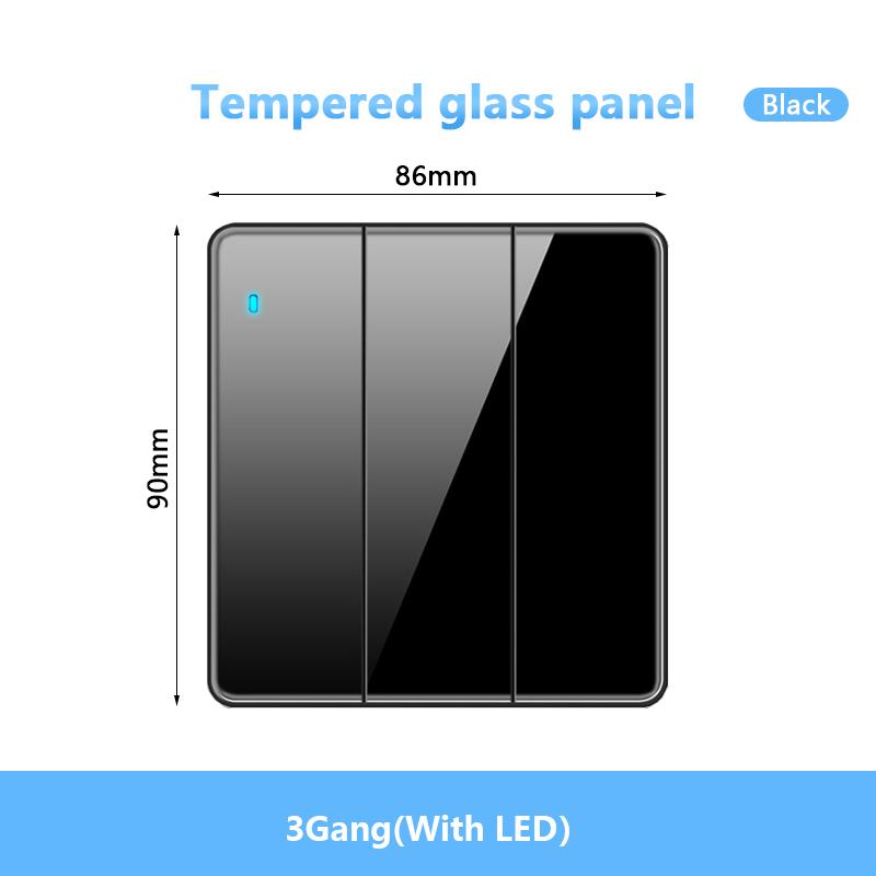 Universal Wall LED Light 1/2Way Switch 16A Black/White Tempered Glass Panel ON OFF Power Push Button Rocker Switch 1/2/3/4 Gang