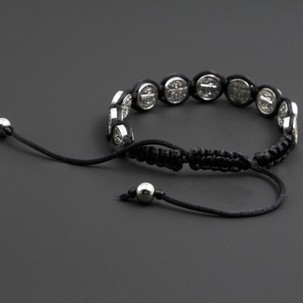 Handmade St Benedict Medal Bracelet Braided Rosary Coin Beaded Cross Classic Prayer Bracelets Religious Catholic Jewelry