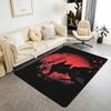 Japanese Samurai Cat Print Area Rug, Red Sun & Ancient City Design Non-Slip Floor Mat for Living Room Bedroom Home Decor Carpet