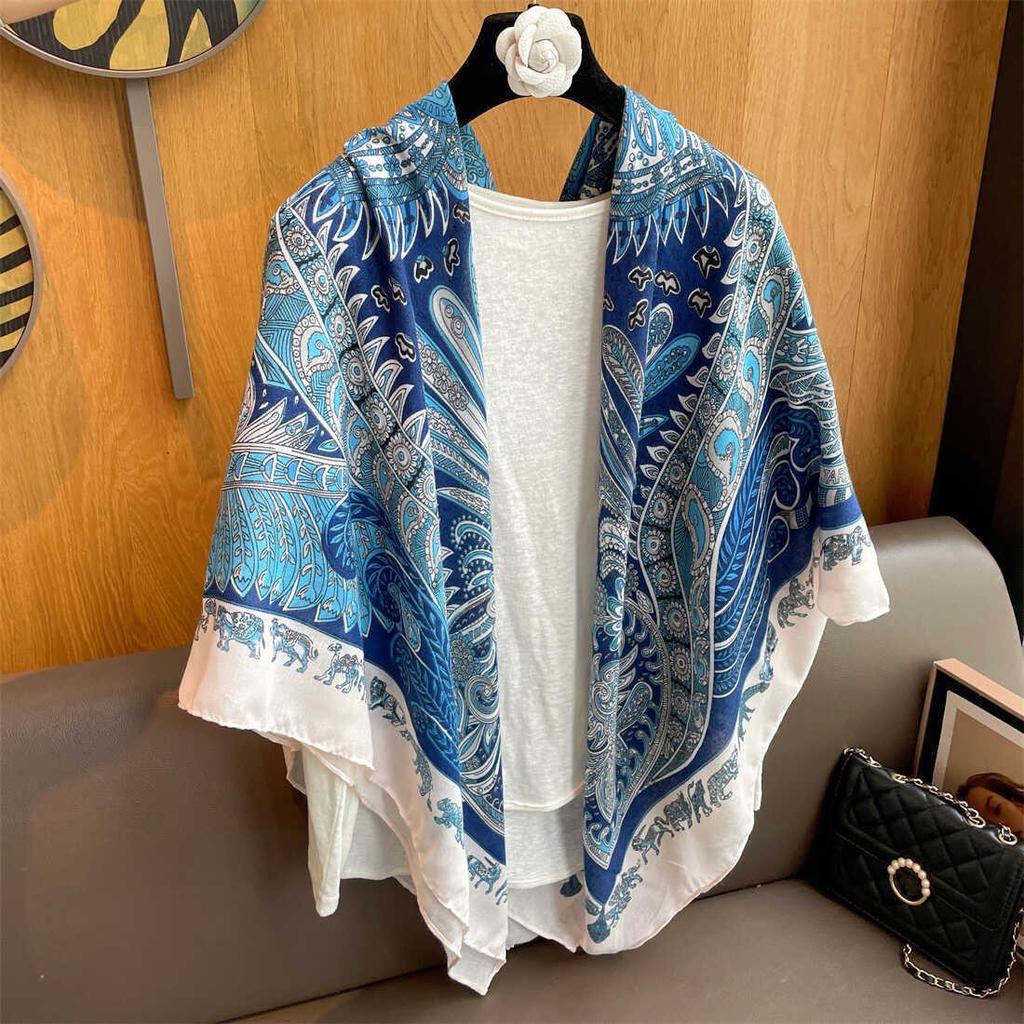 Small Plaid Linen Scarf For Women'S Summer New Sunscreen Large Square Scarf Thin Silk Scarf Air Conditioning Room Outdoor Shawl