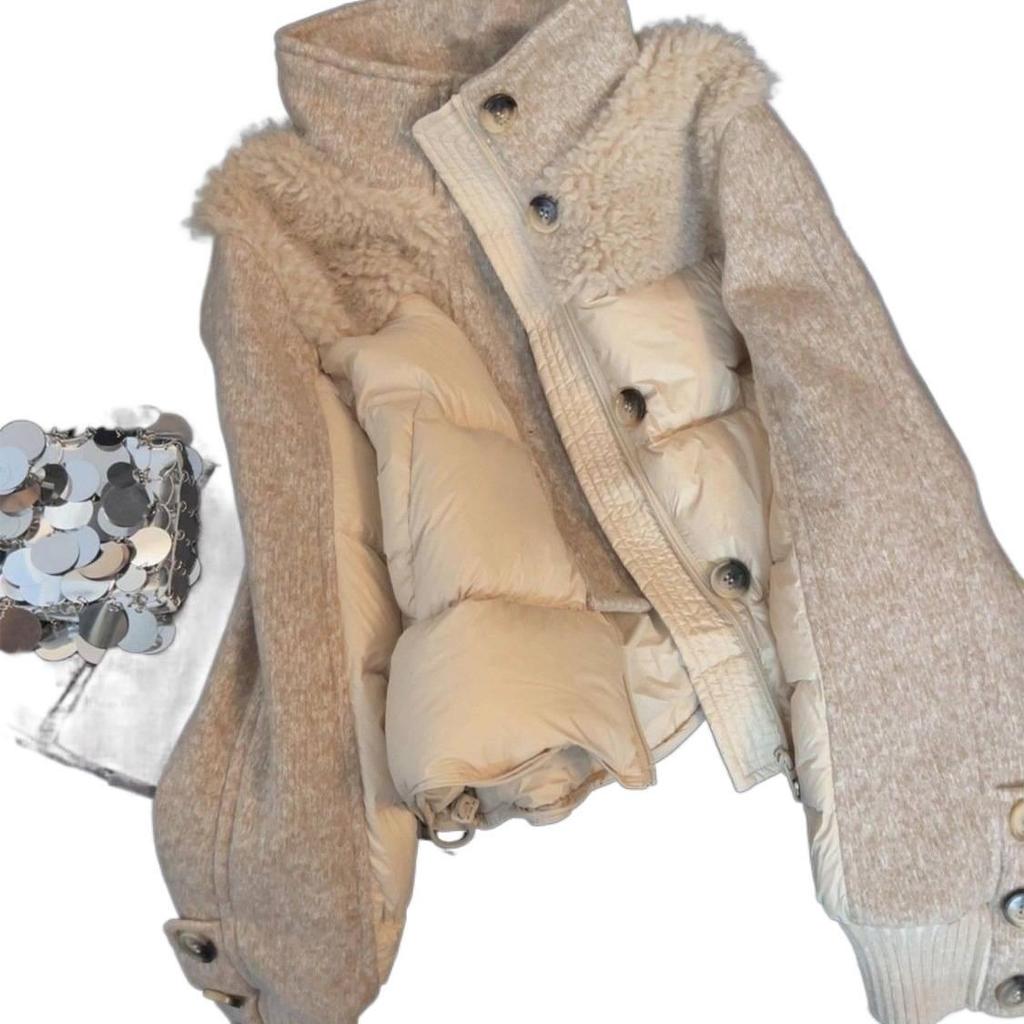Women's Lambswool Patchwork Cotton Stand Collar Jacket - 2025 Winter Warm Short Design