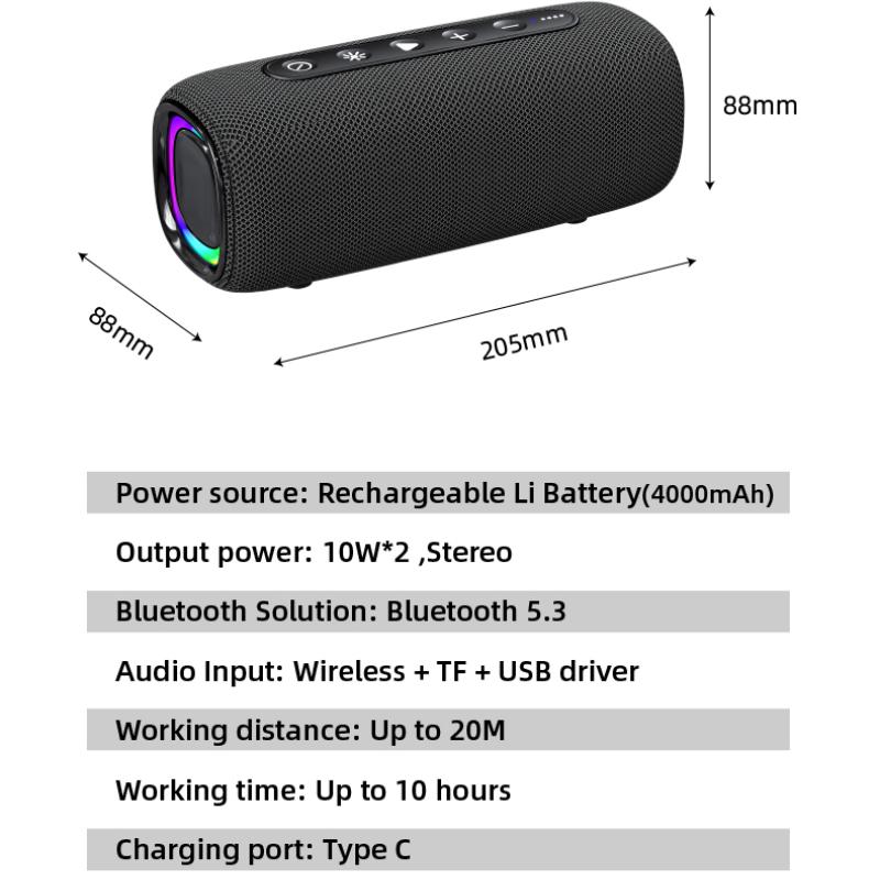 20 Вт Беспроводной Bluetooth-динамик EBS608 Hifi Бумбокс Bluetooth 5.3 Мощные Басы RGB Светодиодная Подсветка Карта TF USB-накопитель Воспроизведение Длительное Время Воспроизведения для Музыки