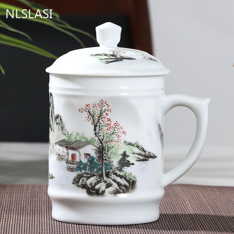 Керамические чашки Цзиндэчжэнь с крышкой, ручная роспись, цветочный узор, мастер-чашка, бутики, аксессуары для чайной церемонии, принадлежности