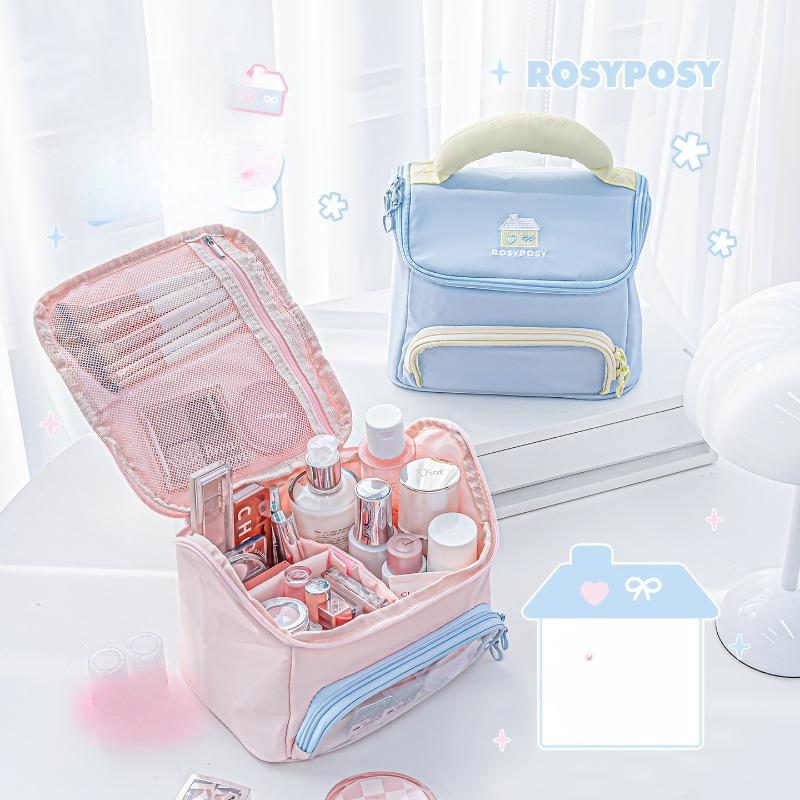RosyPosy soft furnishings, small house cosmetic bag, large capacity multi-functional partition toilet bag, cosmetic storage bag.