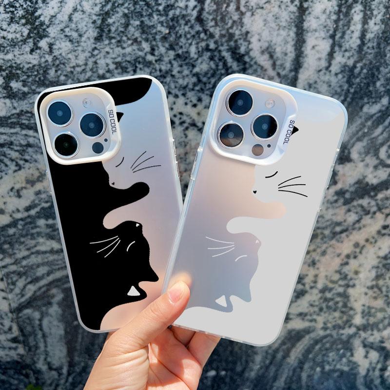 Милый мультяшный черный кот Чехол для телефона iPhone 16 15 Pro Max Plus 14 13 12 11 Pro Max 13 Mini Ударопрочный Лазерный Задняя крышка Funda