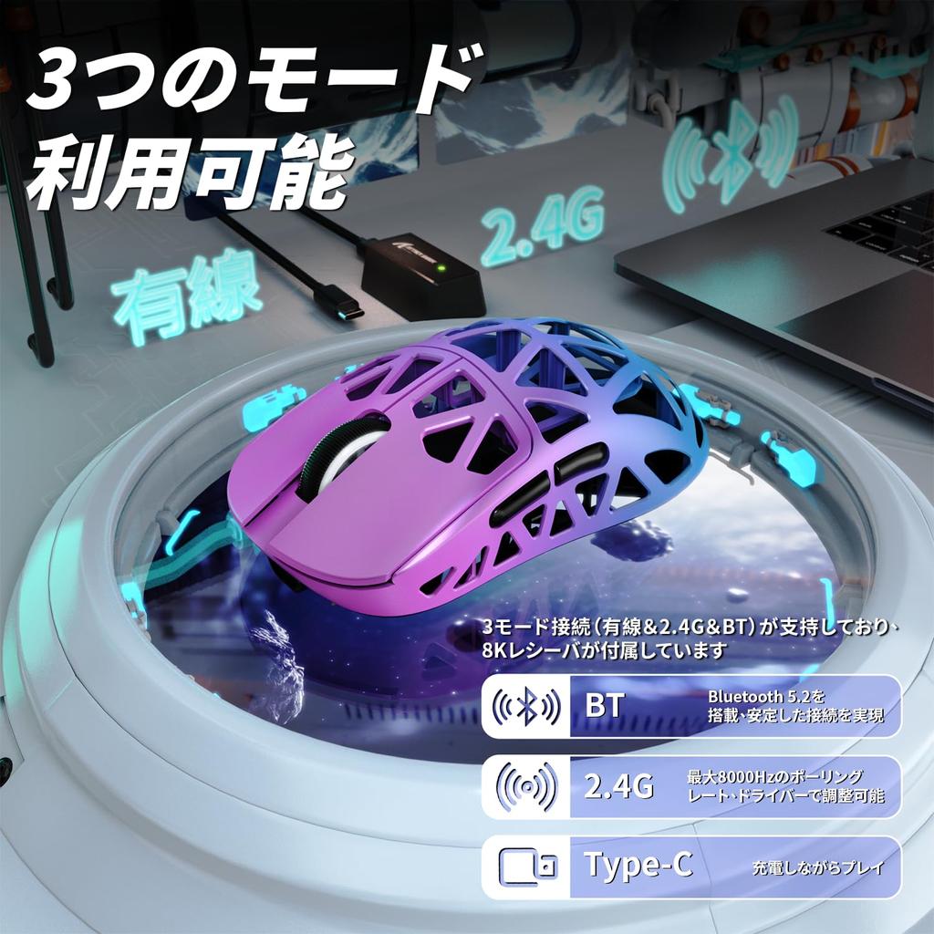 SHARK R2 Мышь из магниевого сплава Игровая мышь 8k Мышь PixArt PAW3950 Оптический датчик 47g Ультралегкий 3-режимный проводной двухканальный 42000 точек на дюйм 50G