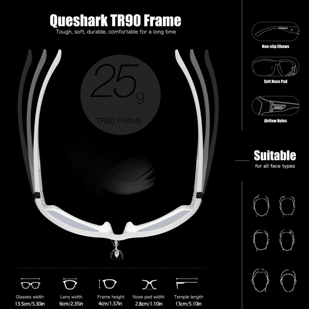 Queshark Square Polarized Cycling Glasses UV400 Sport Eyewear Camping Hiking Fishing Sunglasses