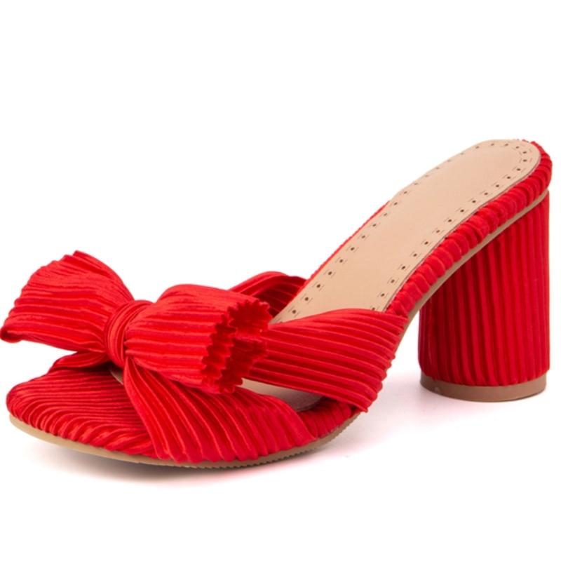 Модные летние тапочки, босоножки, туфли женские, на открытом воздухе, с милым бантом, на высоком каблуке, зеленые, красные, черные, туфли для вечеринок, женские, большого размера 50