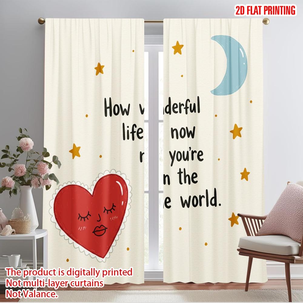 2 шт. 2D плоская печать Шторы Как Прекрасна Жизнь Вы Полиэстер Ткань Без Электричества Праздничный Праздник Идеально для Помещения