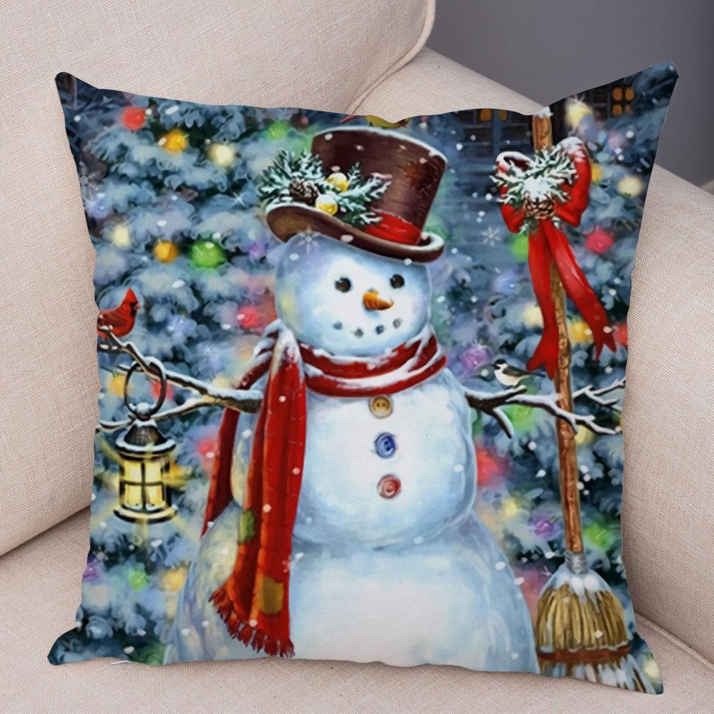 Cute Cartoon Snowman Cushion Cover Christmas Decoration Soft Plush Pillowcase Living Room Sofa Ornaments Bedroom Home