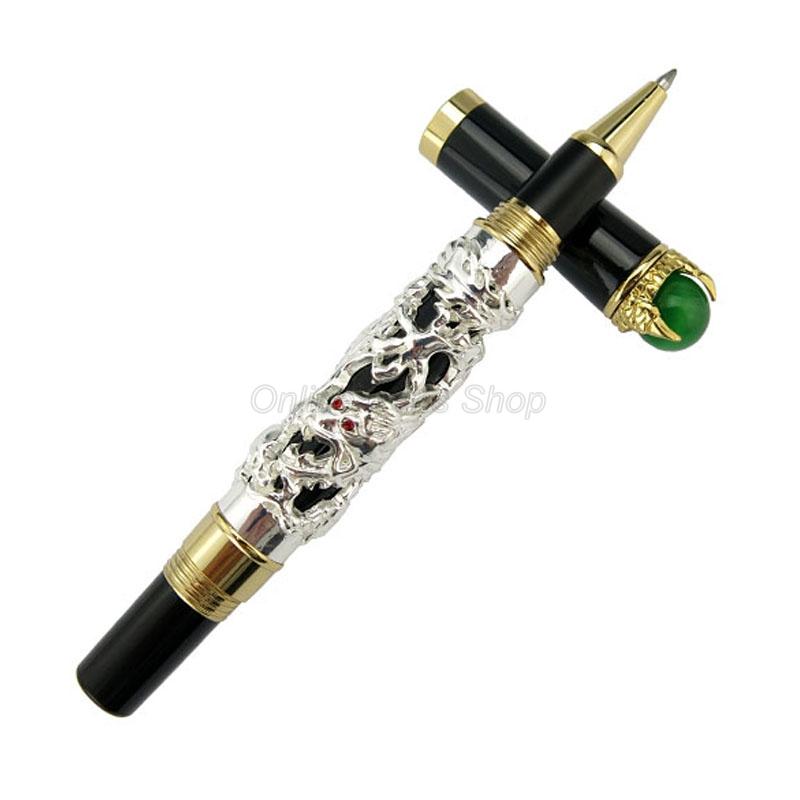 Jinhao Brilliant Metal Древний Серый Король Драконов Резьба Жемчуг Тиснение Роллерная Ручка Профессиональные Офисные Канцелярские Принадлежности для Письма