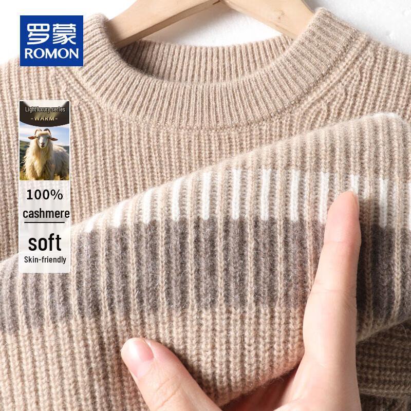 ROMON Men's 100% Cashmere Round Neck Thickened Sweater