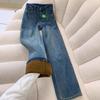Ретро Синие Плюс Бархатные Утепленные Теплые Свободные Прямые Джинсы для Женщин Осень-Зима Новые С высокой талией Прилегающие Узкие Широкие брюки
