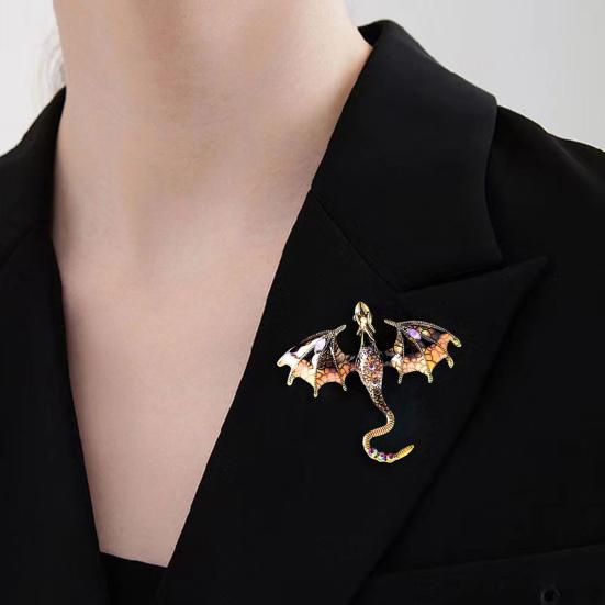 Vintage Oil-Dripping Flying Dragon Brooch Rhinestone Cartoon Enamel Animal Shape Hat