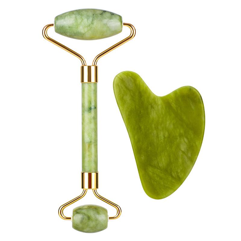 Массажный ролик для лица Гуаша Доска с двойными головками Натуральный кристаллический камень Подтяжка лица Инструменты для похудения