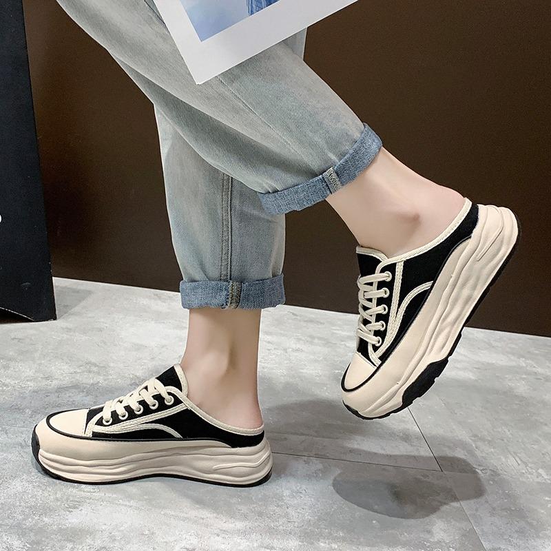 Модная обувь для женщин 2024 года, брендовые женские тапочки на шнуровке, осенние, закрытые носки, разноцветные, на платформе, водонепроницаемые, повседневные спортивные тапочки