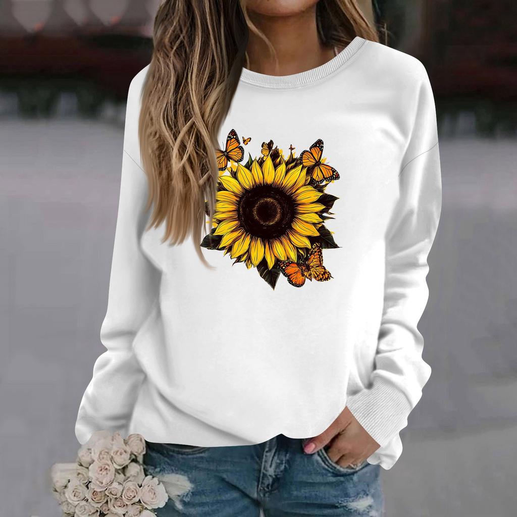 Женская модная повседневная толстовка с длинным рукавом и круглым вырезом с принтом