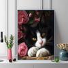 Tuxedo cat and flowers Pattern  3pcs 100% Round Full Drill 5D DIY Diamond Painting Embroidery Cross Stitch Rhinestone Décor