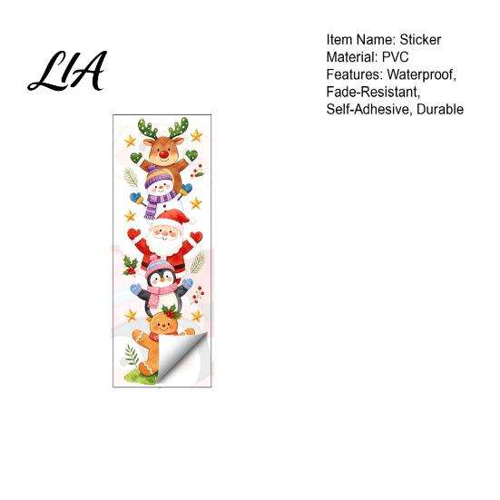 Xmas Cabinet Stickers Watercolor Christmas Stack?Up Characters Wall Stickers, Removable Self?Adhesive Door Sticker, Santa Snowman Reindeer Penguin