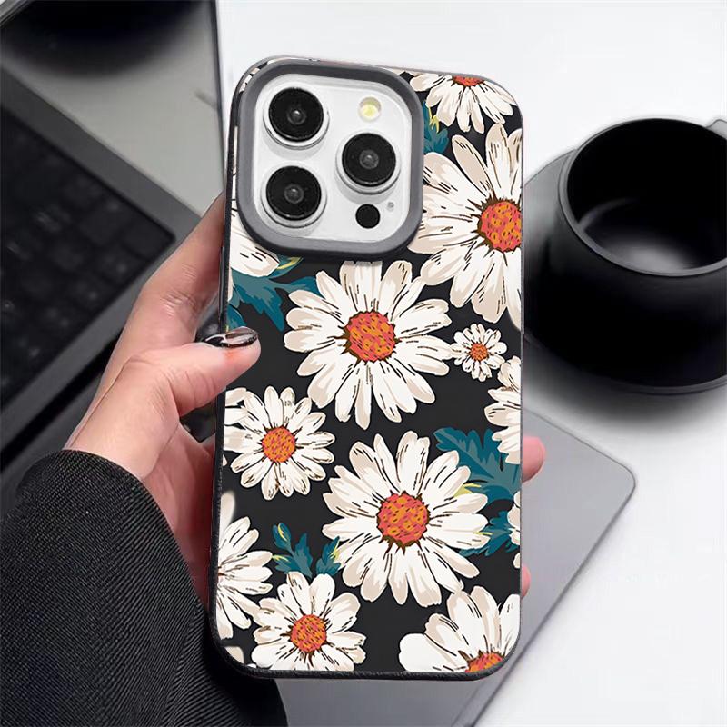 Чехол с белым цветком для iPhone 16 Pro Max 15 14 13 12 11 Противоударный Тонкий Мягкий Силиконовый Чехол-Накладка
