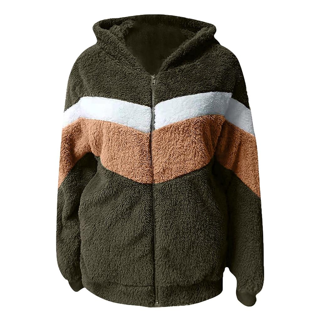 Женская свободная куртка с капюшоном из толстого плюша на молнии в стиле пэчворк на осень и зиму