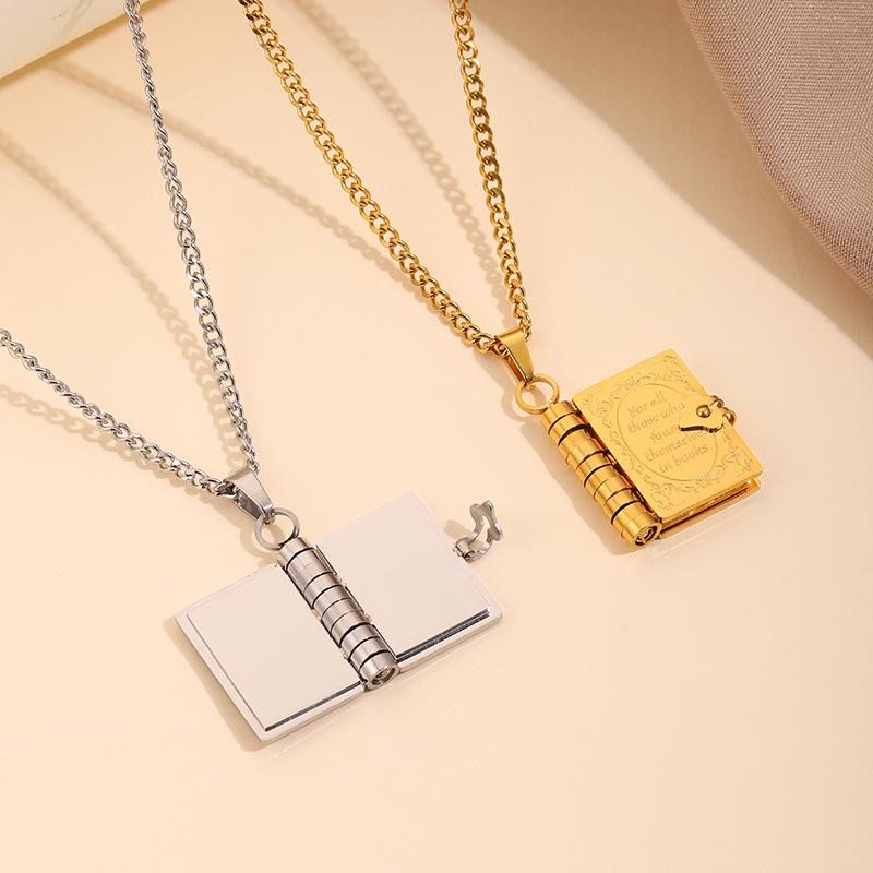Популярное титановое стальное ожерелье, ретро-книга может открываться, парная цепочка на ключицу, модное ожерелье из нержавеющей стали