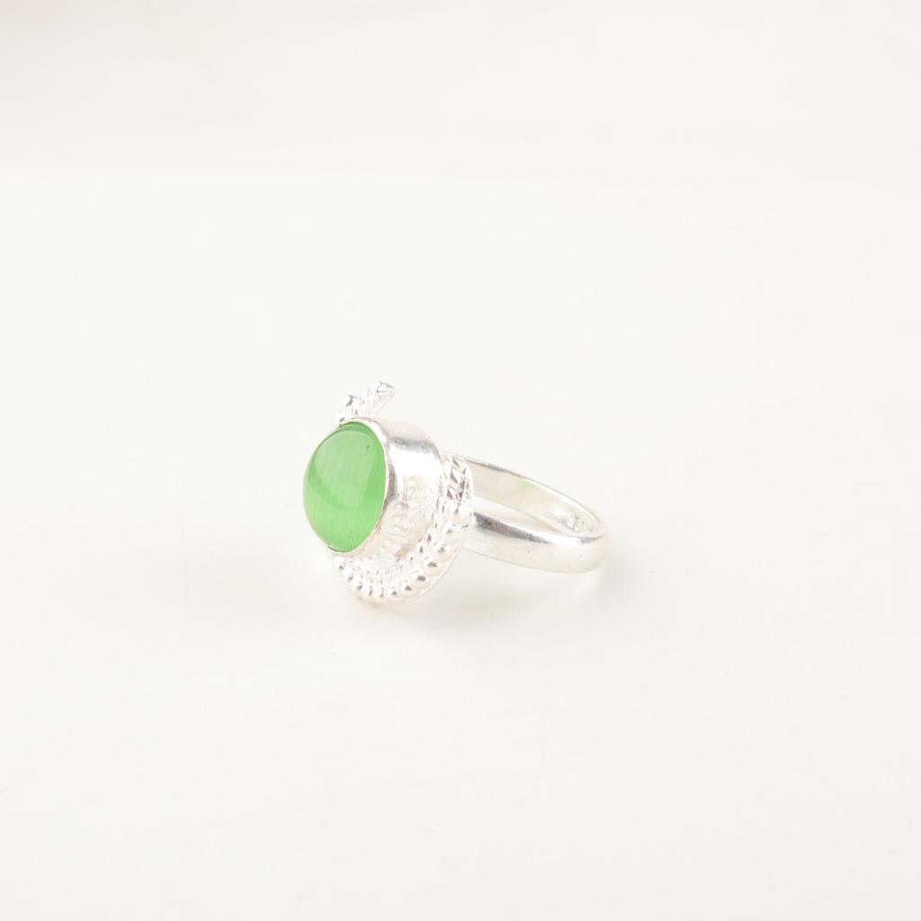 Green Cat's Eye Gemstone 925 Sterling Silver Handmade Jewelry Ring Bohemian Gift RR-48-40